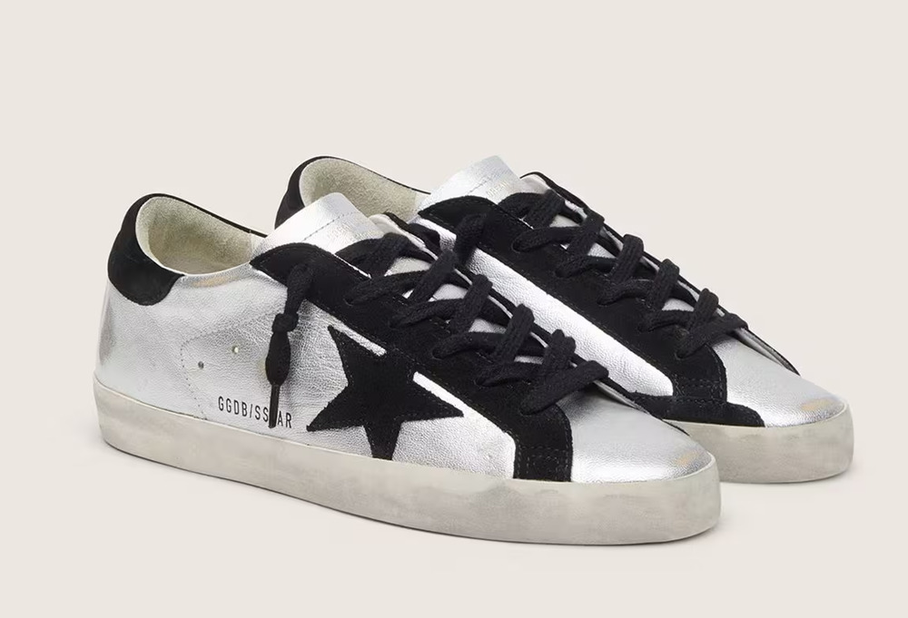 Golden Goose Leather & Suede Low Top Skate Sneakers Silver Black Women's EU 38